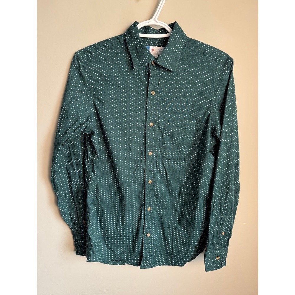 Old Navy Everyday Shirt XS Polka Dot Long Sleeve Green Preppy Classic Chic